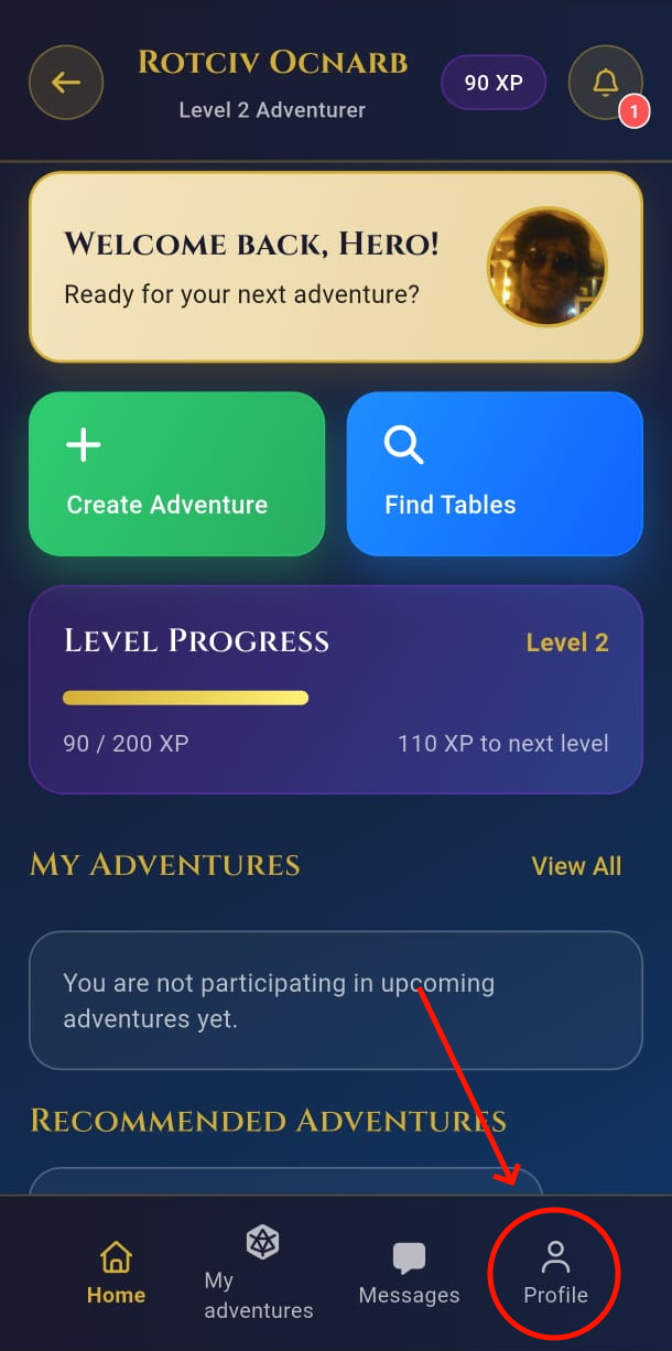 Step 1 - Profile screen